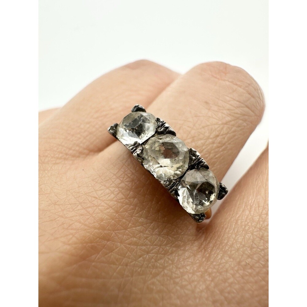 Vintage 14k Gold Plated Sterling Top Rhinestone Ring Size 7.85